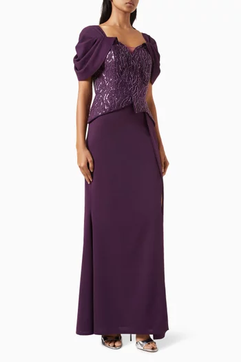 Embellished Gown in Knit Crepe & Organza