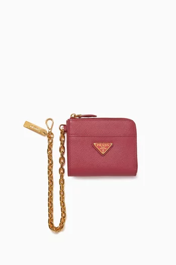 Small Triangle Logo Zip Wallet in Saffiano Leather