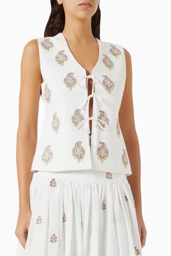 Sarv Embroidered Vest in Linen