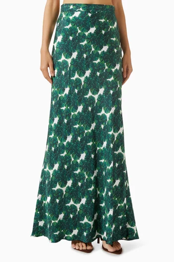 Recital Printed Maxi Skirt in Silk-twill