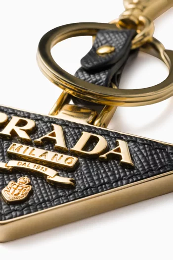 Triangle Metal Logo Keychain in Leather & Metal