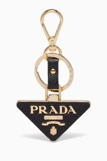 Triangle Metal Logo Keychain in Leather & Metal