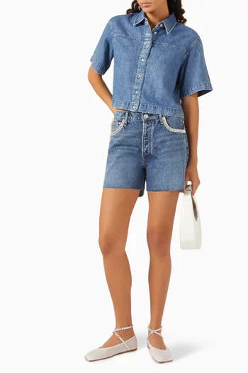Crystal-trim Cut-off Shorts in Denim