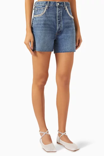 Crystal-trim Cut-off Shorts in Denim