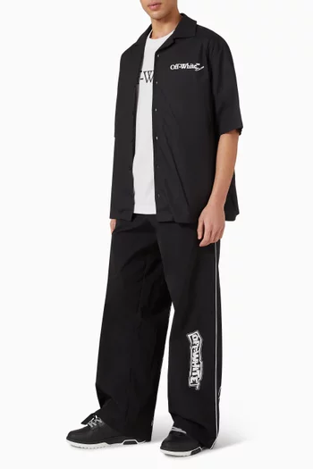 قميص بولينغ بشعار الأسهم بخط يدوي قطن بوبلين