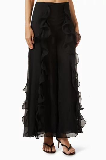 Ruffled Pants in Silk-plisse