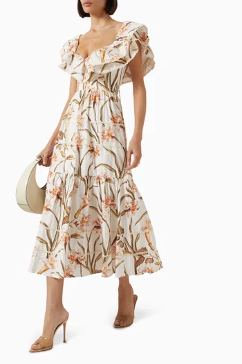 Botanic Retro Flutter Midi Dress
