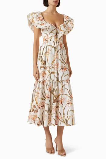 Botanic Retro Flutter Midi Dress