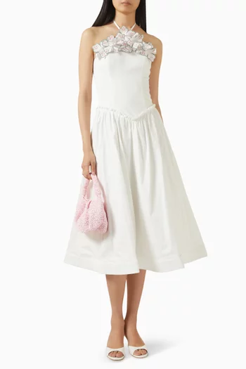 فستان بروما مزين بزهور بارزة مزيج قطن