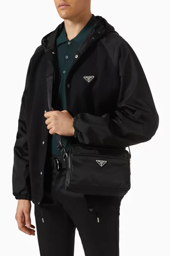 Triangle Logo Shoulder Bag in Re-Nylon & Leather