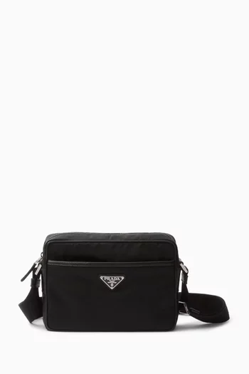 Triangle Logo Shoulder Bag in Re-Nylon & Leather