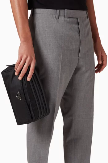Logo Travel Pouch in Re-Nylon & Saffiano Leather