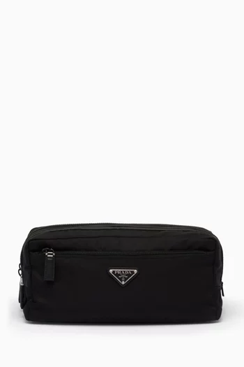 Logo Travel Pouch in Re-Nylon & Saffiano Leather