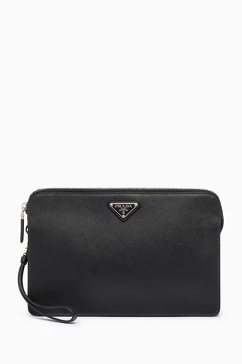 Triangle Logo Pouch in Saffiano Leather