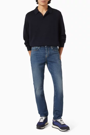 Knitted Polo Shirt in Wool-cotton Blend