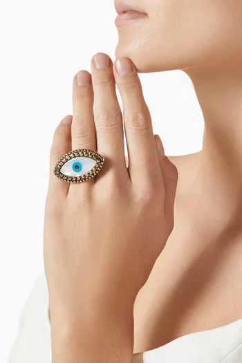 Evil Eye Mother-of-pearl Ring in Gold-plated Brass