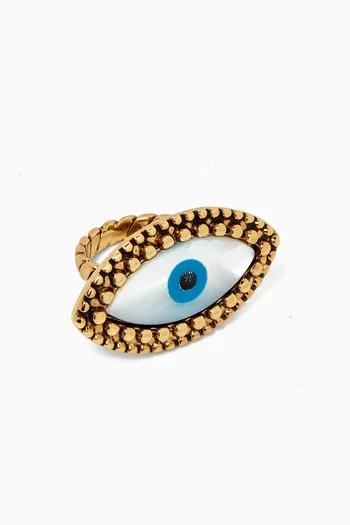 Evil Eye Mother-of-pearl Ring in Gold-plated Brass