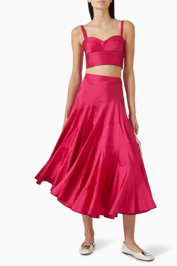 تنورة متوسطة الطول بقصة واسعة حرير