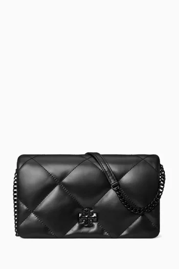 Kira Diamond Quilted Chain Wallet in Leather