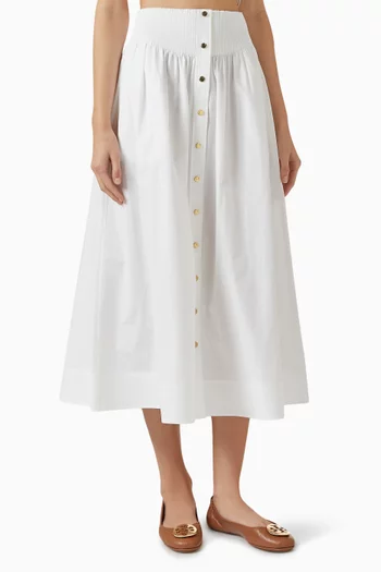 تنورة متوسطة الطول بأزرار قطن بوبلين