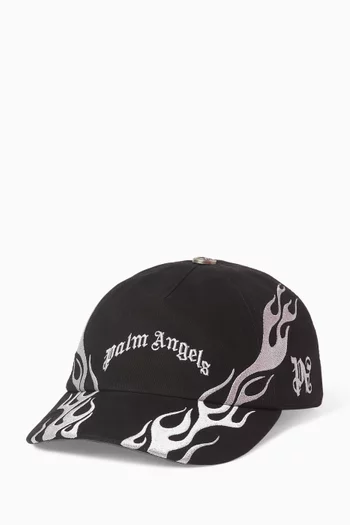 كاب بيسبول مطرز بشعار الماركة بتصميم لهب قنب