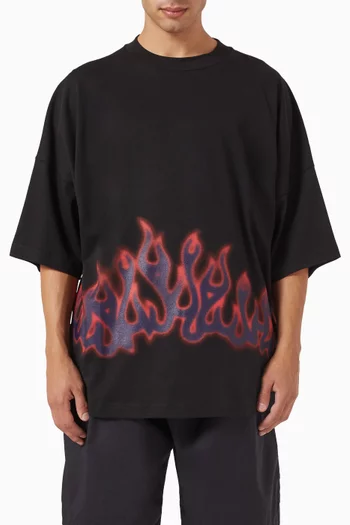 Flames-print Oversized T-shirt in Cotton