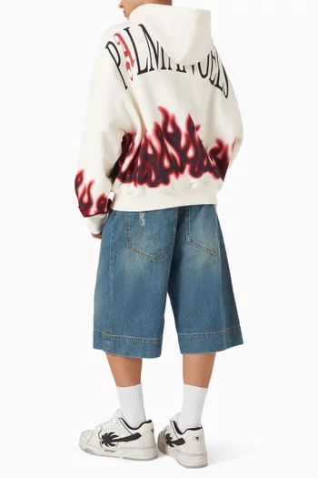 كنزة بغطاء رأس وطبعة لهب قطن