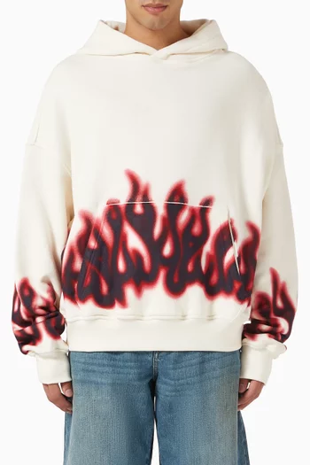 كنزة بغطاء رأس وطبعة لهب قطن