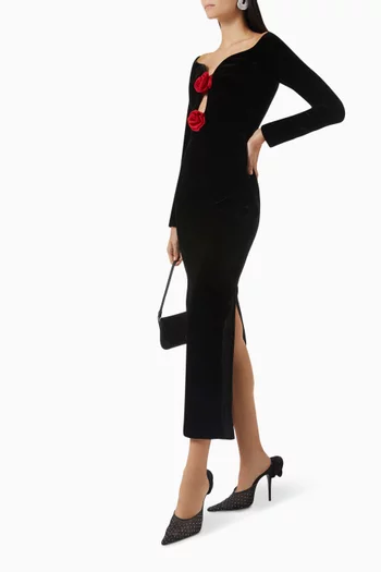 Chiffon Flower Midi Dress in Velvet