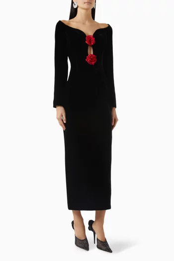 Chiffon Flower Midi Dress in Velvet