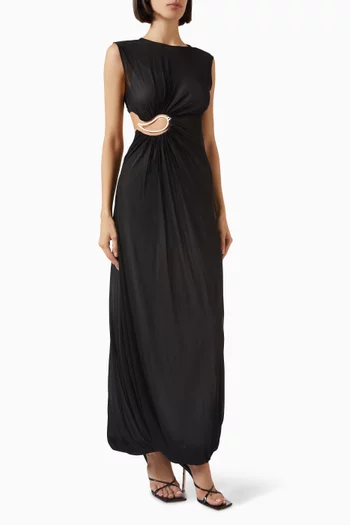 فستان طويل بلا أكمام بفتحة بحلية بيزلي