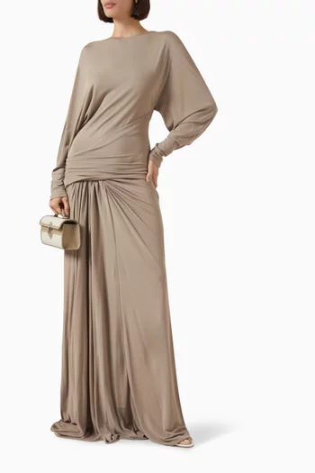 فستان فالا طويل بدرابيه جيرسيه