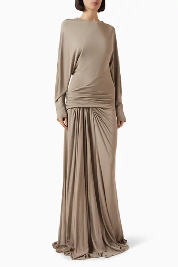 فستان فالا طويل بدرابيه جيرسيه