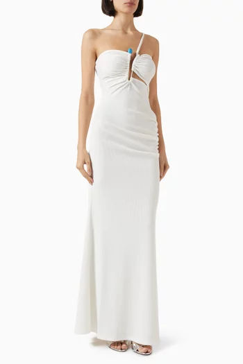 فستان طويل بفتحات وحلية كريستال جيرسيه