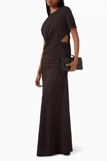 فستان طويل بنمط تي شيرت بتصميم ملفوف