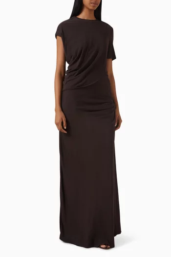 فستان طويل بنمط تي شيرت بتصميم ملفوف