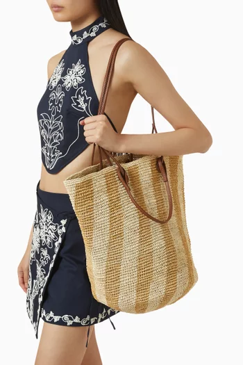 Striped Viajero Tote Bag in Toquilla Straw
