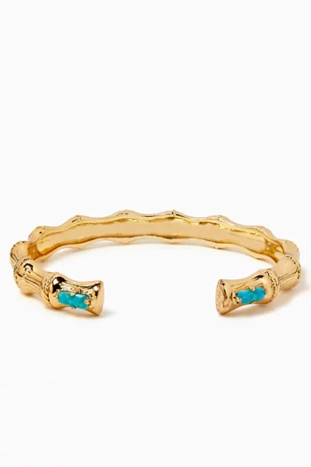 Bamboo Turquoise Cuff Bracelet in Gold-plated Metal