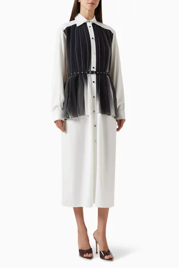Shadow Belted Midi Dress in Silk Crepe