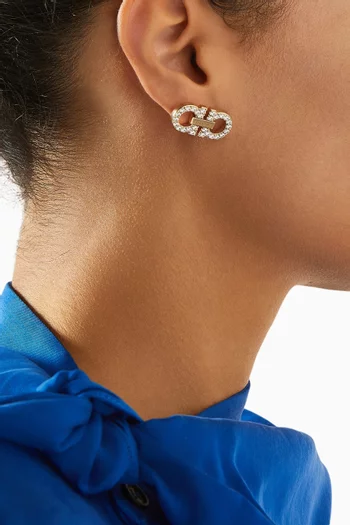 Gancini Crystal Stud Earrings in Gold-tone Brass