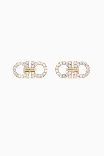 Gancini Crystal Stud Earrings in Gold-tone Brass
