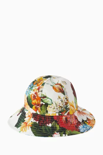 Flower-print Hat in Poplin