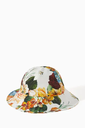 Flower-print Hat in Poplin