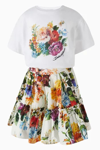 Flower-print Skirt in Poplin