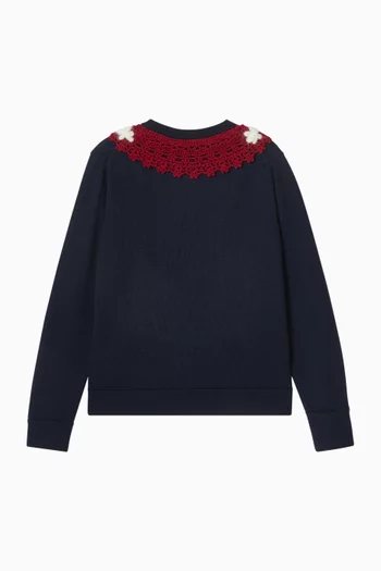 Crochet-trimmed Cardigan in Wool Blend
