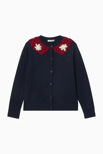 Crochet-trimmed Cardigan in Wool Blend