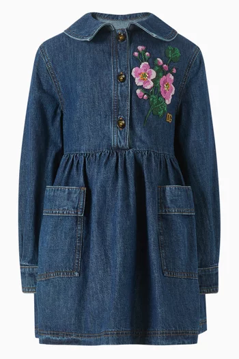 Embroidered-floral Dress in Denim