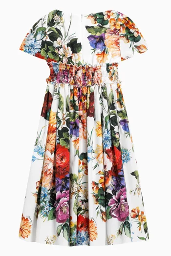 Flower-print Dress in Cotton-poplin