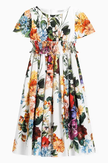 Flower-print Dress in Cotton-poplin