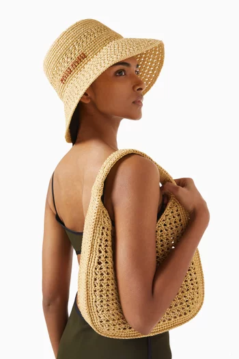 Logo-embroidered Hat in Raffia